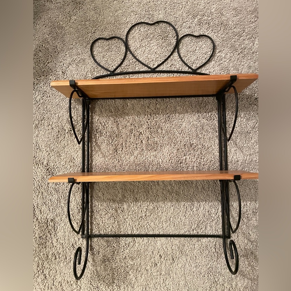 Heart Accent Wall Shelf - Black Metal & Natural Wood - 2 Tier